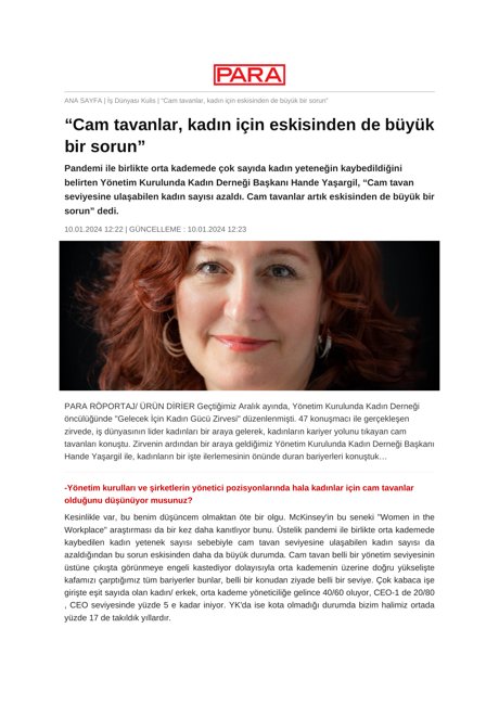 Para - Cam Tavanlar Kadın İçin Eskisinden de Büyük Bir Sorun